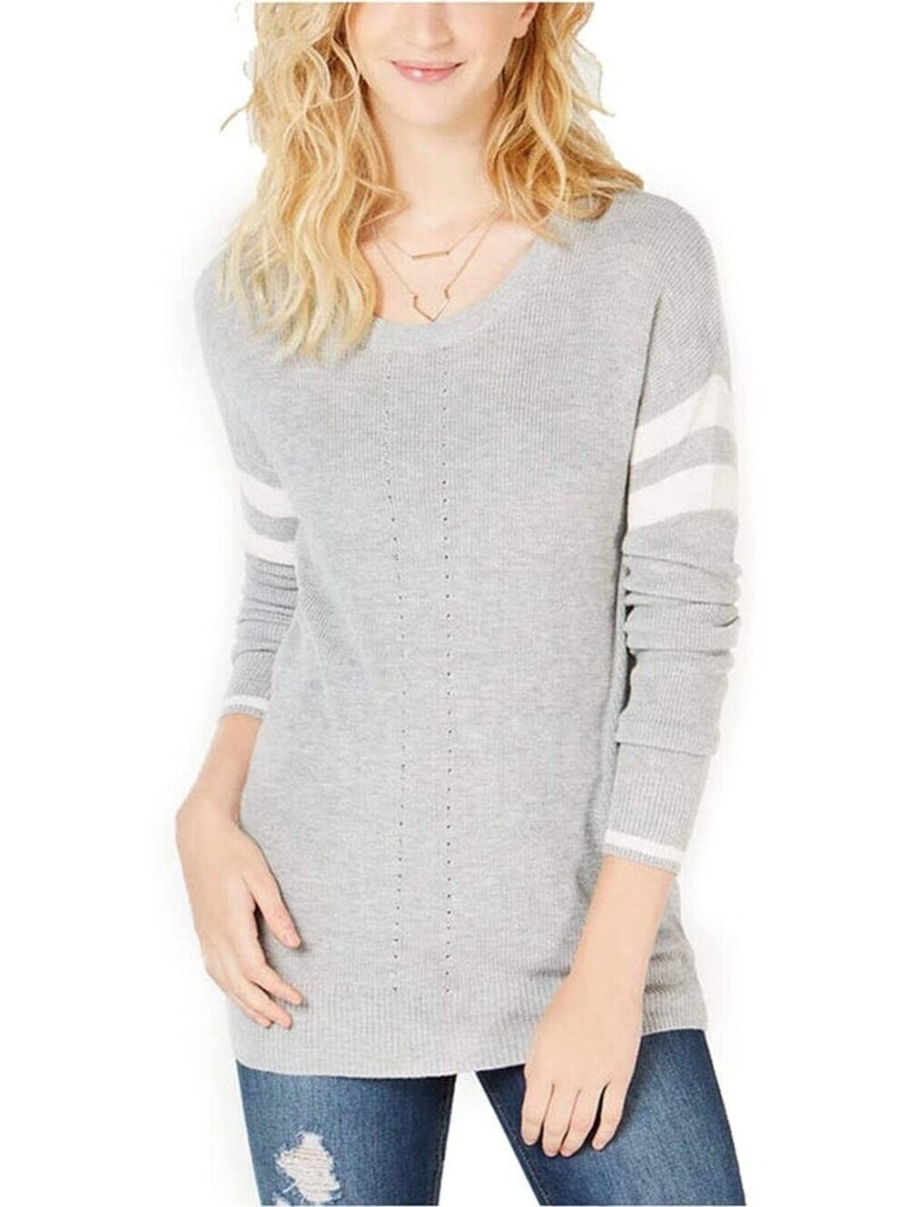 Hippie Rose Juniors Scoop Neck Varsity Stripe Sweater Size M